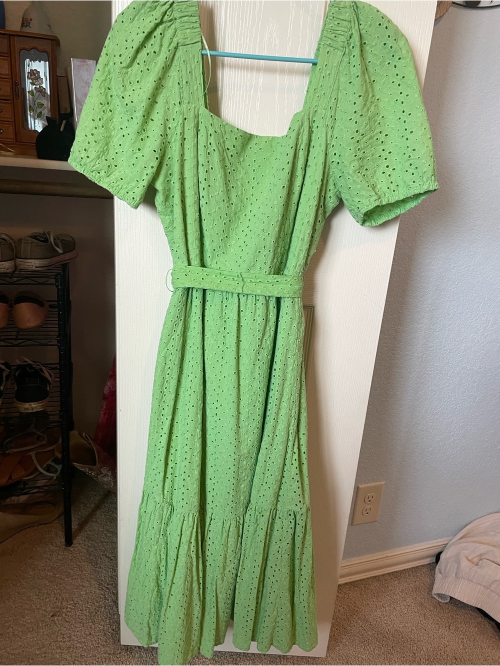 Draper James Green Cotton Eyelet Maxi Dress with Puff Sleeves